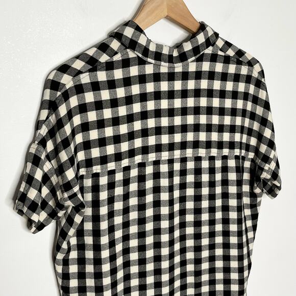 Madewell Womens Flannel Courier Shirt XXS Black Cream Check V Neck Short Sleeve - Picture 6 of 9